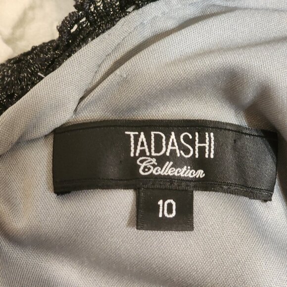 TADASHI SHOJI COLLECTION Black Lace Gray Lined Evening Dress Women 10 Stunning - Picture 2 of 12